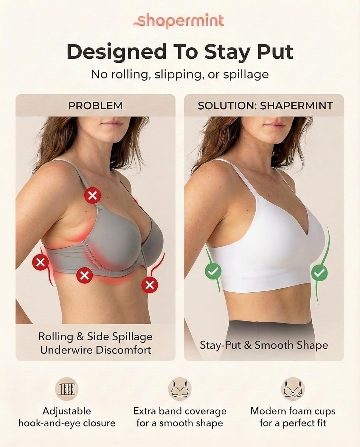 SHAPERMINT Bras for Women - Lingerie Bra, Bralettes for Women with Support, No Underwire Plus Size Bras for Women