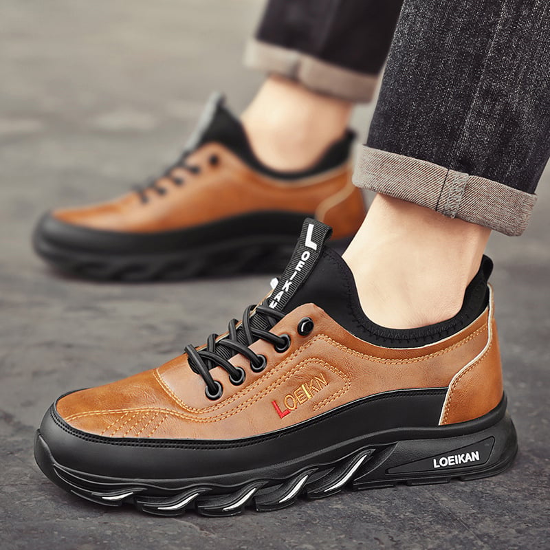 Luxury Men's Sneakers Trend Men's Casual Shoes Leather Elastic Band Driving Shoes Outdoor Wear-Resistant Sports Shoe Large Size