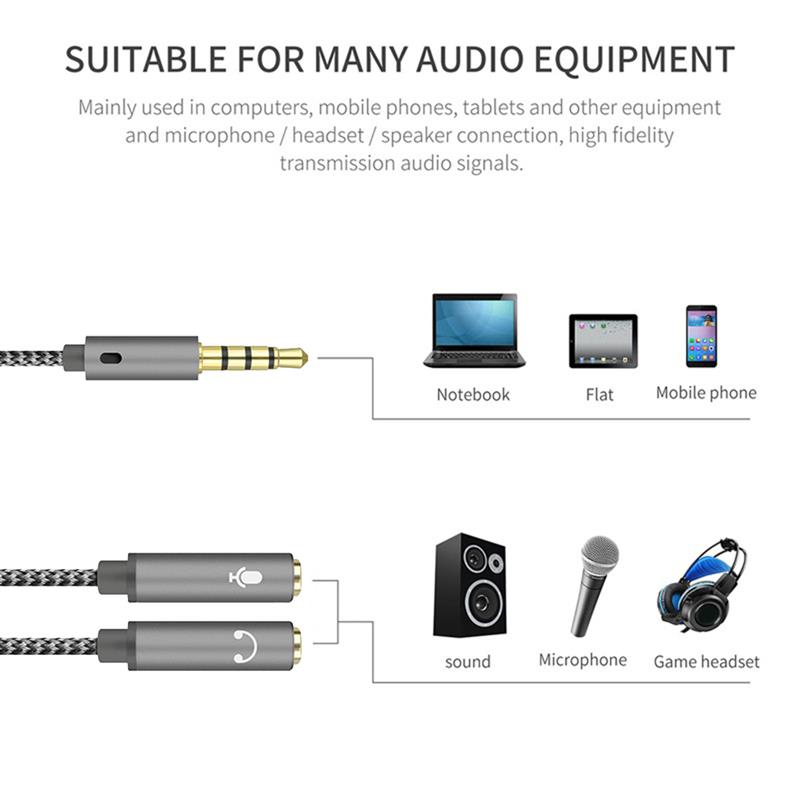 AUX Cable Jack 3.5mm Audio Cable 3.5 Mm Jack Stereo Audio Male To 2 Female Headset Mic Y Splitter Cable Adapter Dropshipping
