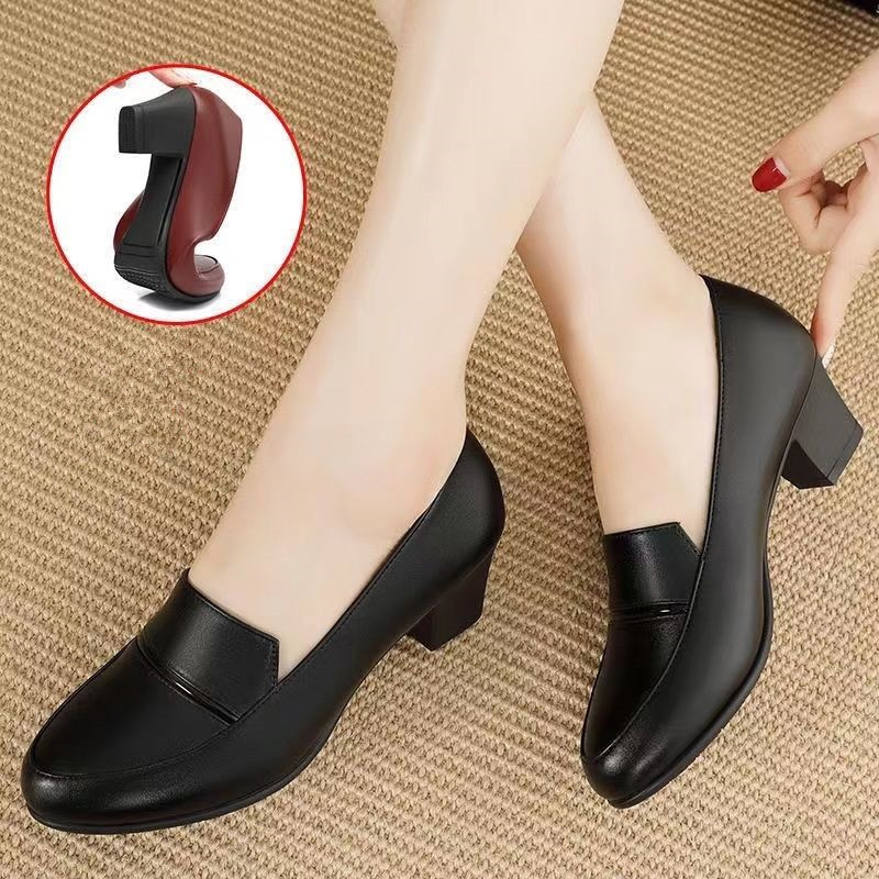 pring Autumn New Comfort Square Heel Women Soft Leather Shoes Fashion Soft Sole Mother's Pumps Shoes Women Black Office Shoes