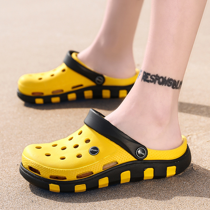Men's Hole Cave Sandals Non slip Beach Shoes Summer Baotou Fashion Outwear Slippers