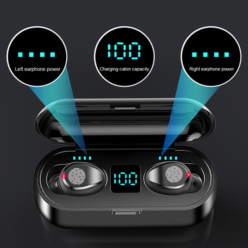 F9 TWS Wireless Bluetooth Earphone Headphone Sport Touch Mini Earbuds Stereo Bass Headset with 2000mAh Charging Case Power Bank