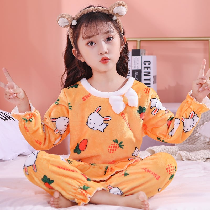 Hello Kitty children winter flannel pajamas boys and girls cartoon coral velvet thickened home keep warm clothes set