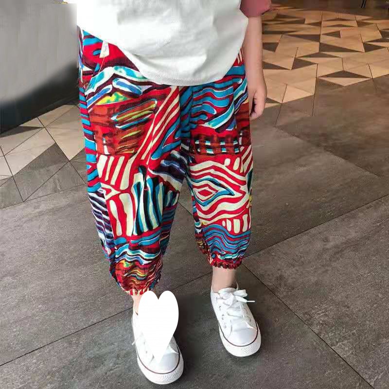 2 pairs of children's mosquito proof pants for boys and girls' summer thin long pants with ice silk binding feet Bloomers