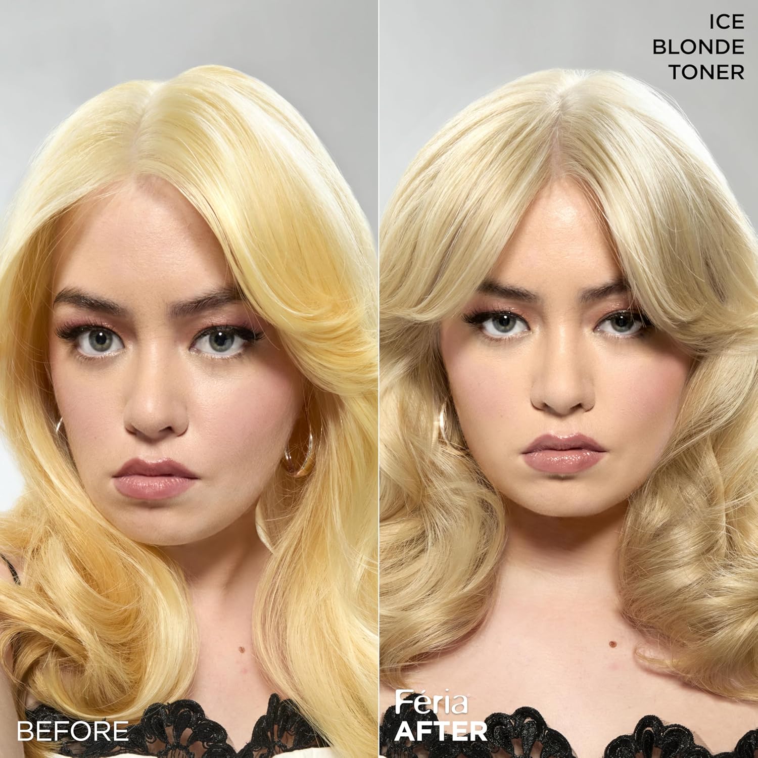 L’Oreal Paris Feria Long-Lasting Anti Brass Power Hair Toner, Ammonia Free Demi Permanent Hair Color, Ice Blonde Hair Toner, 1 Application