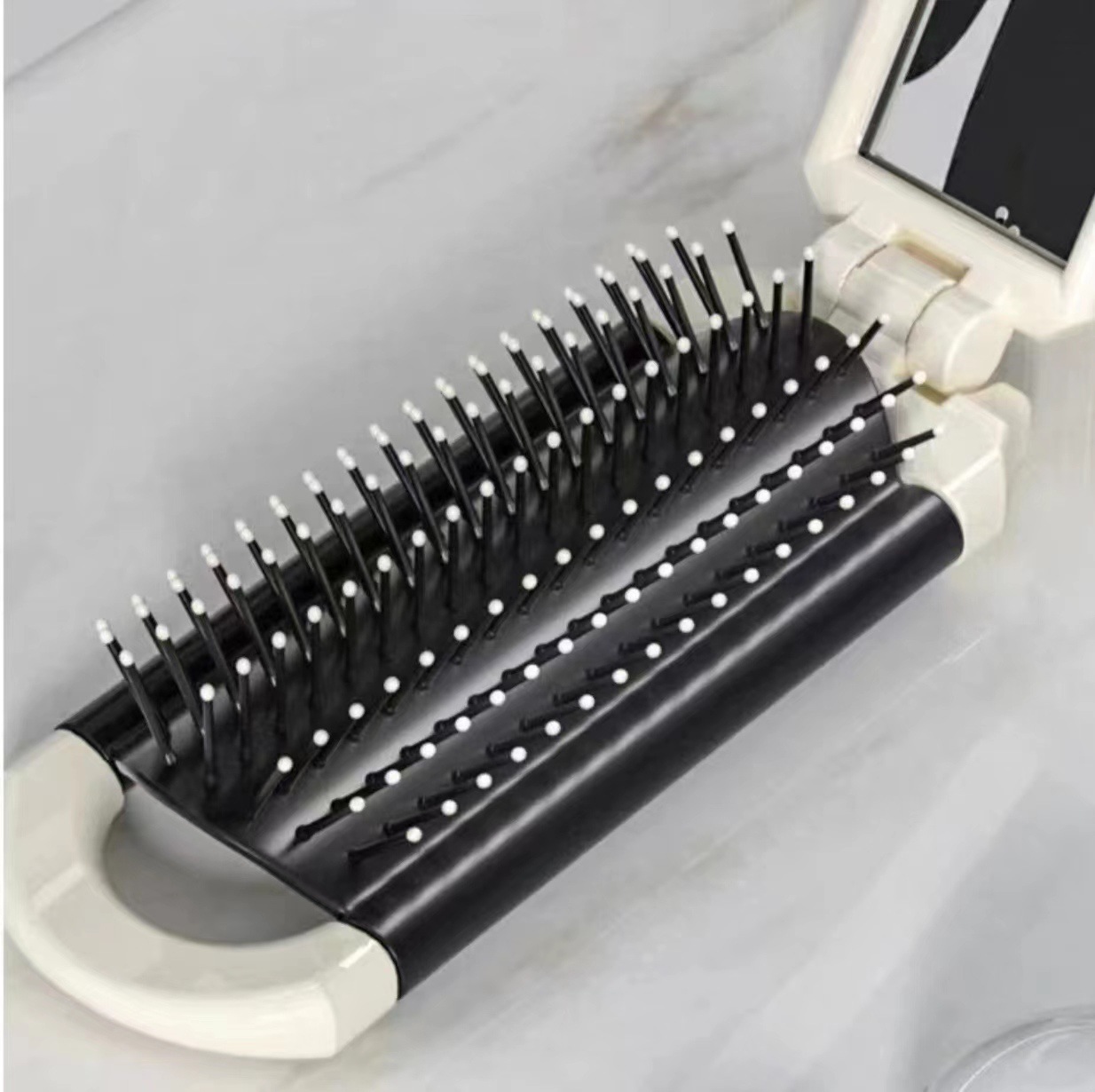 Mini Comb 2 in 1, Mirrors Set, White Milk Anti-Static Massage Comb with Pocket Mirror, Lamb Air Bag Hair Comb