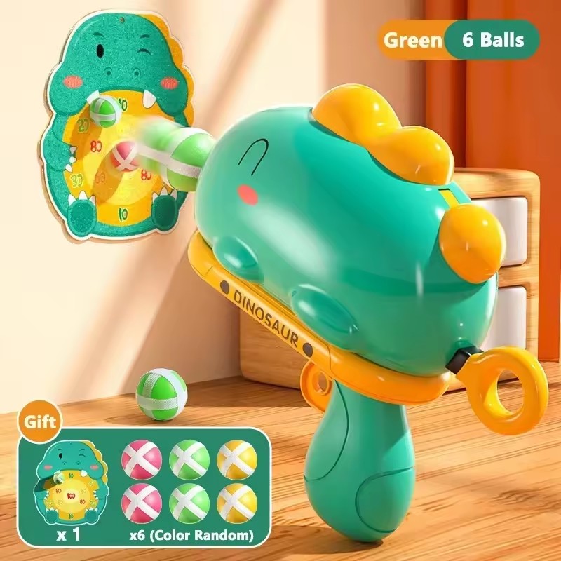 1 Set Catapult Target Dart Board Sport Softball Interactive Toys For Boys Girls Gift Kids Cartoon Dinosaur Sticky Ball Gun Toy