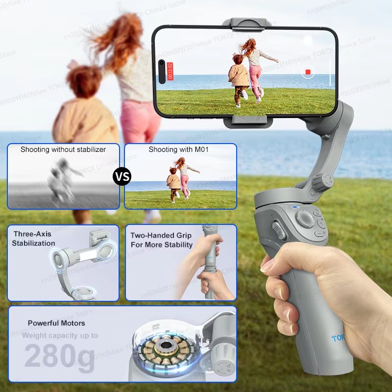 Handheld Gimbal Phone Stabilizer with Fill Light for Smartphone 3-Axis Anti Shake Foldable Holder Selfie Tripod for iPhone