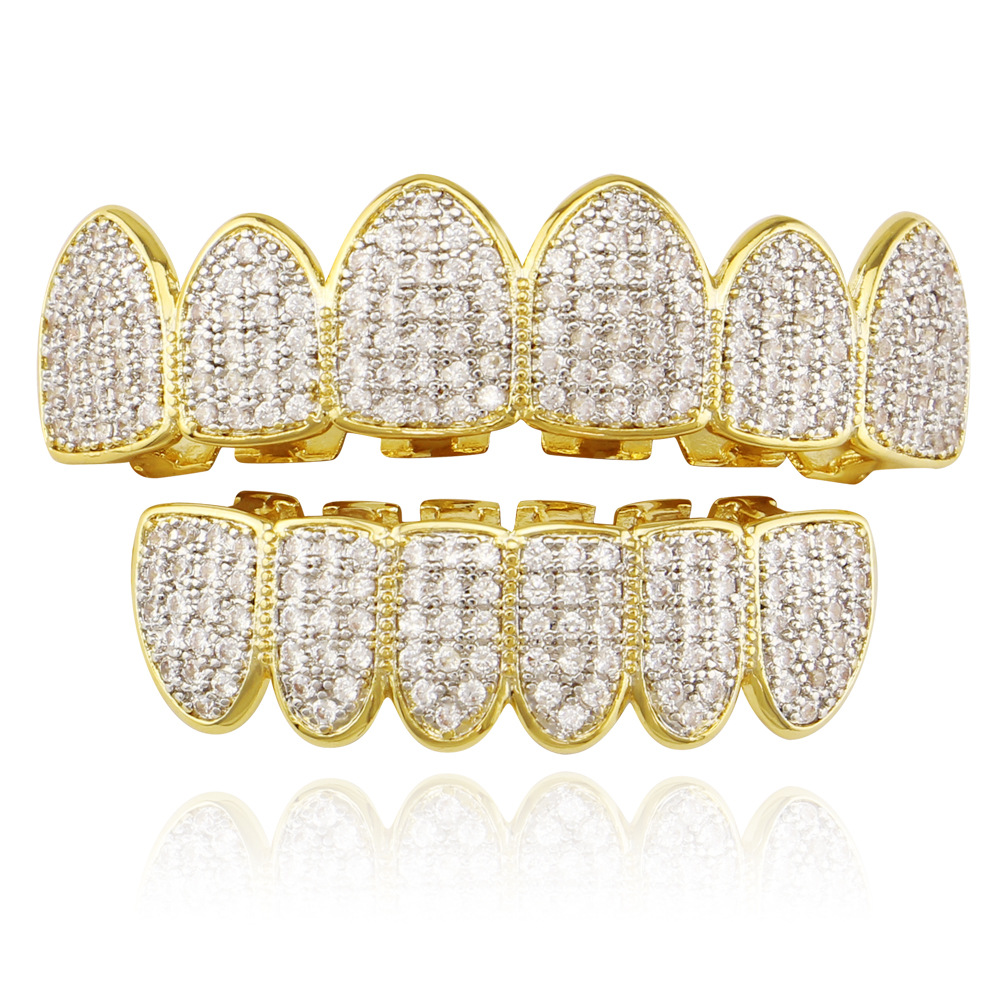 18K real gold plated 4A micro-inlaid zircon hip-hop diamond gold braces for men and women for Halloween dentures Grills