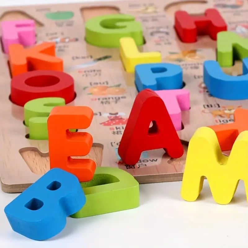 Early Education Scratch Board Alphabet Puzzle Matching Toy, Wooden Educational Toys For Toddlers And Children