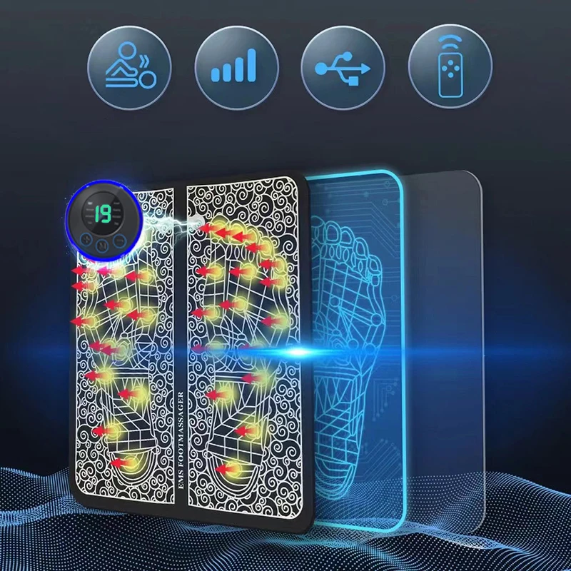 BIG SALE Foot Massger Sole Massage Pad Feet Muscle Stimulation 8 Modes 19 Level Relaxation USB Charging