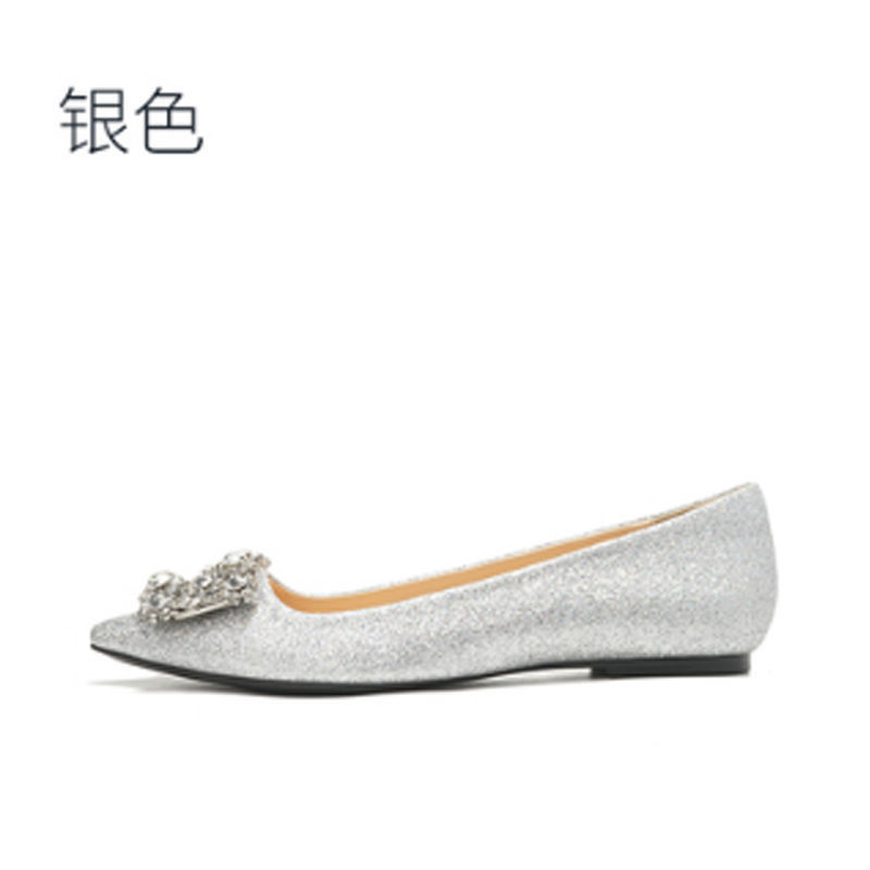 Woman Summer Pointed Flats Solid Jewelry Decoration Back Strap Sandals Casual Slingbacks Beach Flat Single Shoes