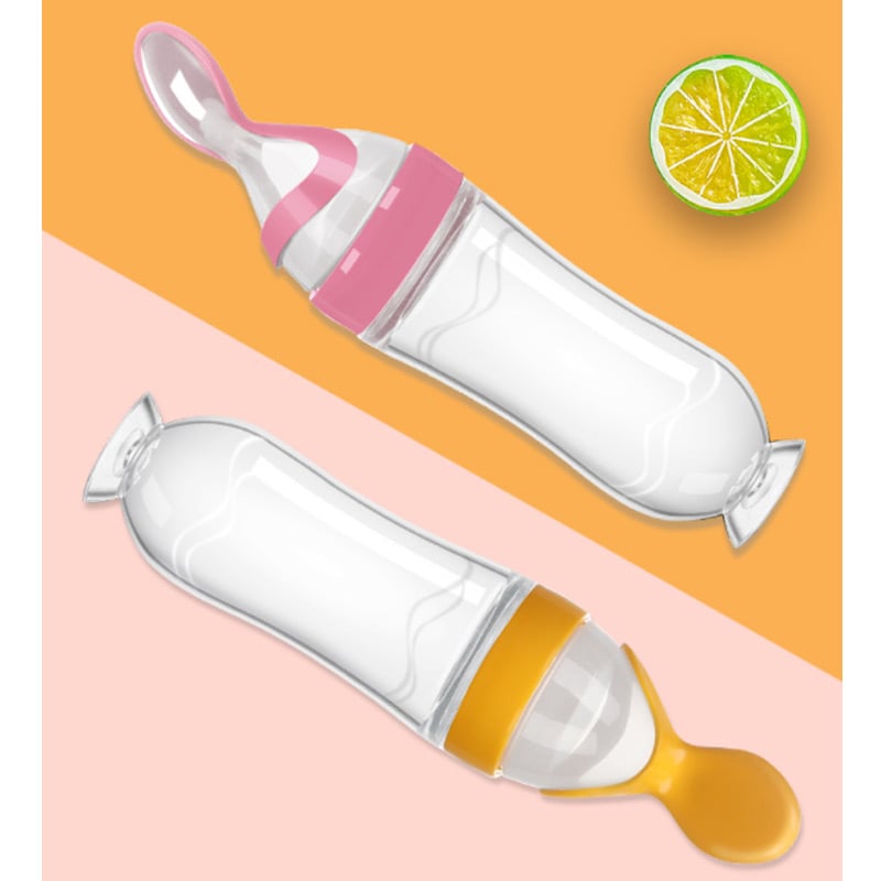 1Pc 90mL Silicone Baby Cereal Feeder Bottle Spoon Baby Toddler Feeding Bottle with Spoon Fresh Food Cereal Squeeze Feeder Hot