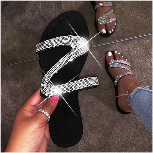 Women's Rhinestone Decor Slide Sandals Bohemian Style Sandals Flatform Open Toe Shoes