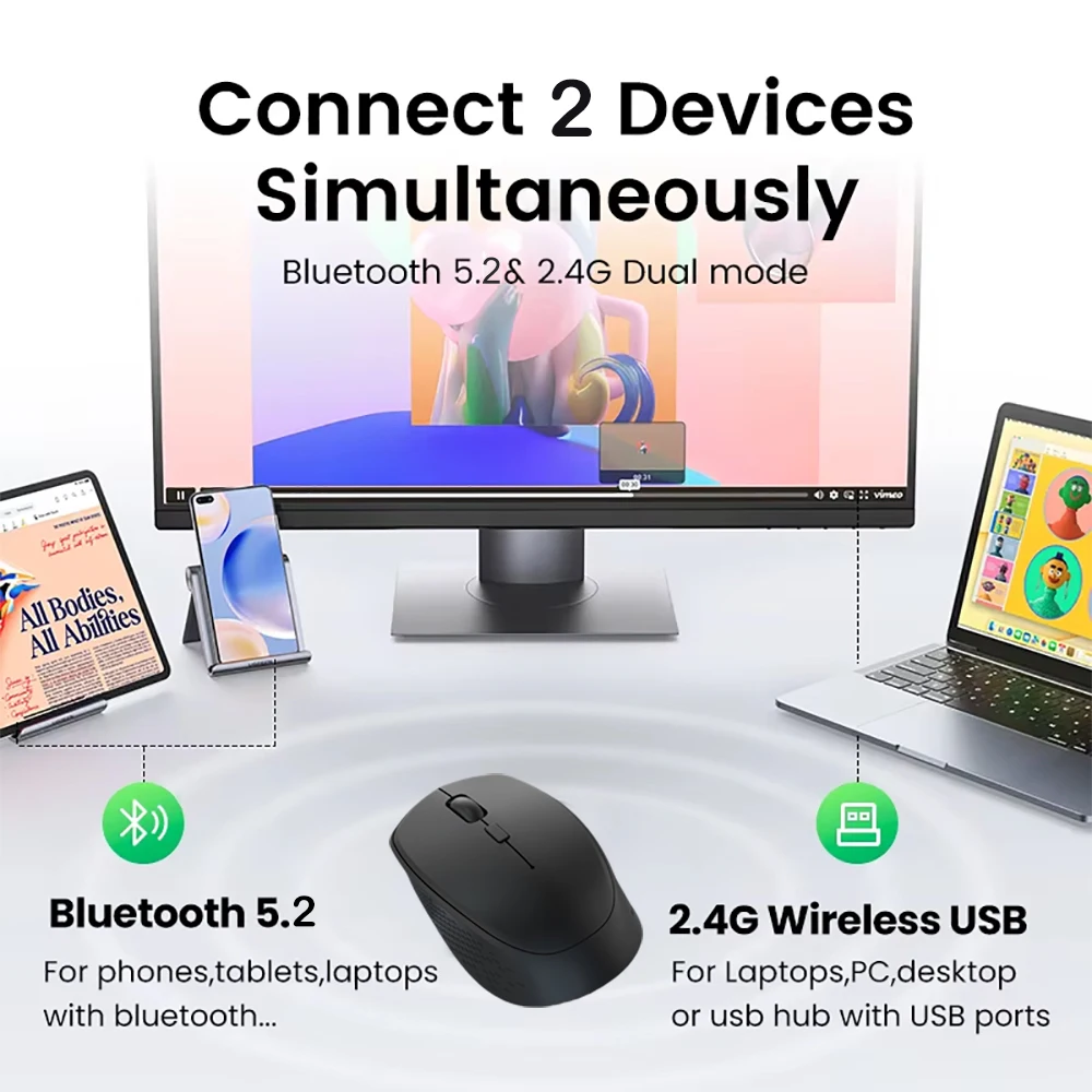 Dual-Mode Bluetooth Mouse 2.4G Wireless Mouse Silent Mouse Rechargeable Gaming Mouse Mice For PC Laptop Windows MacOS