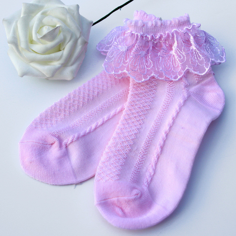 5 Pairs Pure Color Lace Lace Mesh Girl Socks Cotton Princess Socks