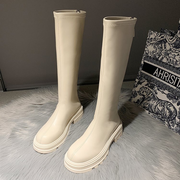 Real soft leather tall Martin boots women's autumn new round toe thick heel side zipper thick sole mid-length leather boots