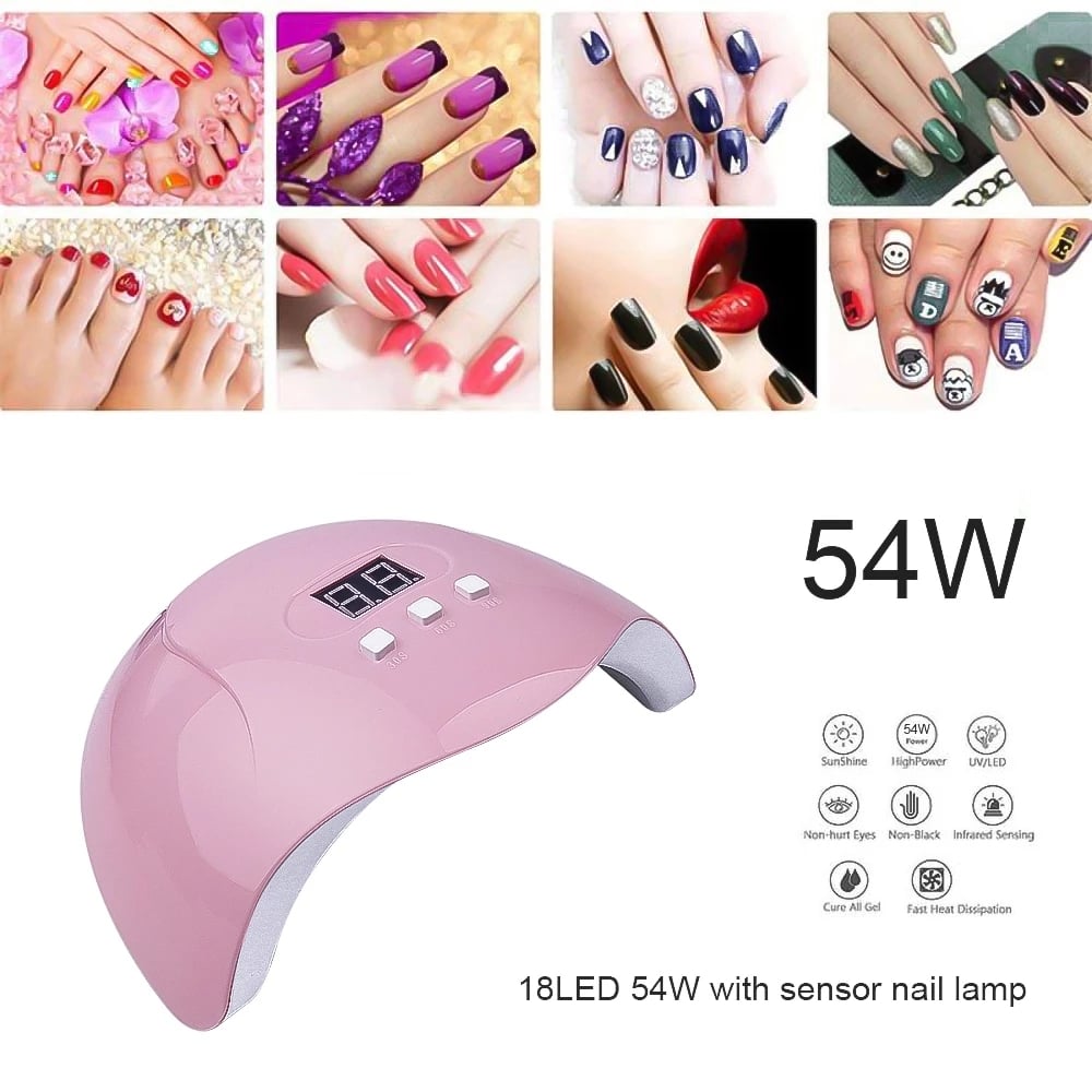 54W 18 Led Lights Nail Dryer Uv Lamp Curing Nail Polish Gel Ice Pofession Varnish Lamp Auto Sensor Nail Art Manicure Tool