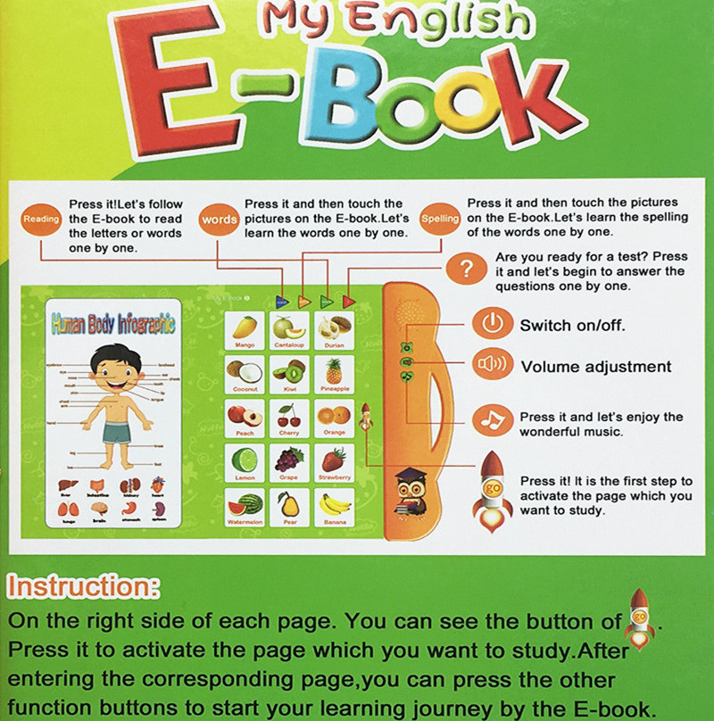Arabic Language Reading Book Multifunction Learning E-Book for Children,Fruit Animal Cognitive and Daily Duaas Islam Kids Toy