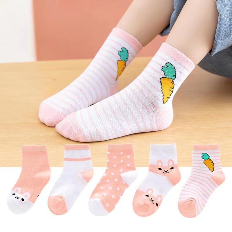 5 Pairs/batch Of Children's Socks Cute Children's Cotton Socks Baby Girls' Socks 1-12 Years Old Autumn And Winter Miaoyutong