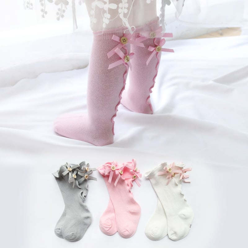 Spring and Summer Bow Fungus Baby Tube Children Socks Cotton Long Tube Girls Lace Socks