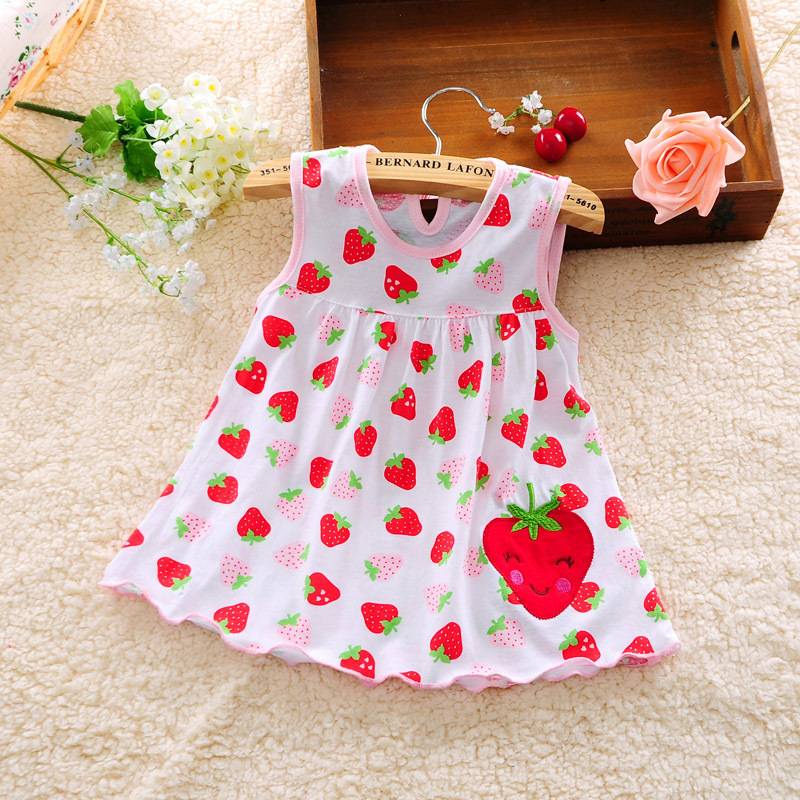 Baby Dress Cute Animal Plant Baby Dress Little Girl in Sleeveless Dress Casual Cotton Vest Little Princess Dress