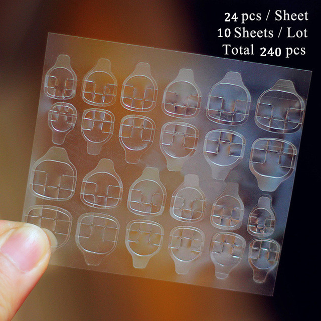 240pcs 10 Sheets Fake Nails Tips Double Sided False Nail Art Adhesive Tape Glue Sticker DIY Profissional Fake Press on Nails