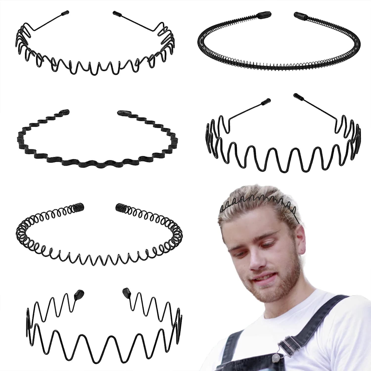 2022Fashion Black Metal Waved Style Sports Hairband Solid Color for Men Women Unisex Hair Band Casual Adult Headwear for Boy
