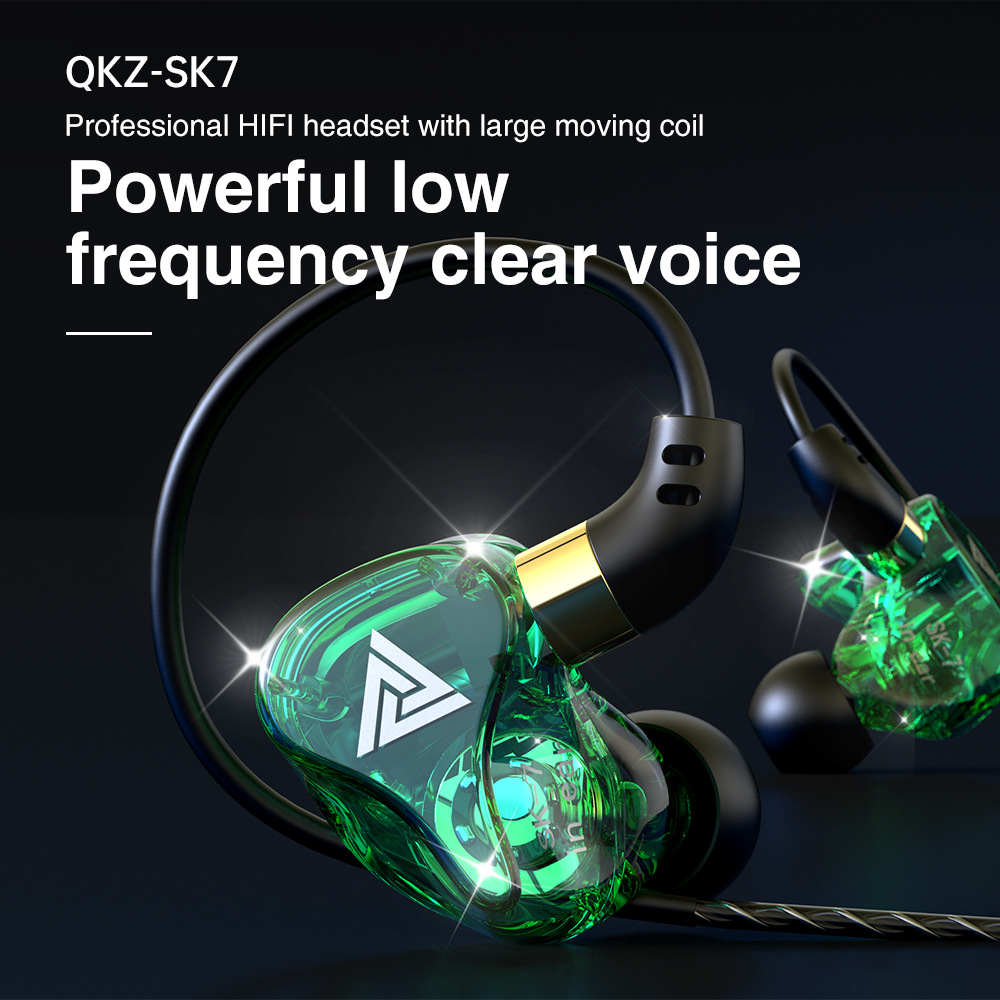 QKZ SK7 Earphones Dual Driver Sport Headset 3.5mm with Mic Music Earphone for Phone Tablet Heavy Bass Earbuds