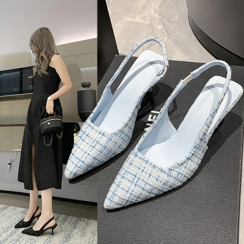 Brand Designer Slingbacks High Heels Pumps Women Pointed Blue Pointed Toe Party Shoes Summer Thin Heeled Sandals High Heel Shoes