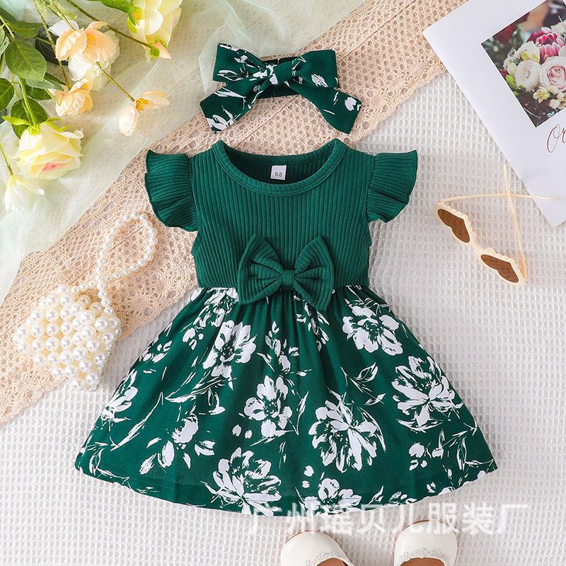 Summer Infant Toddler Sweet Bow Fly Sleeve Dress European And American Style Girls Hundred Days Princess Dress