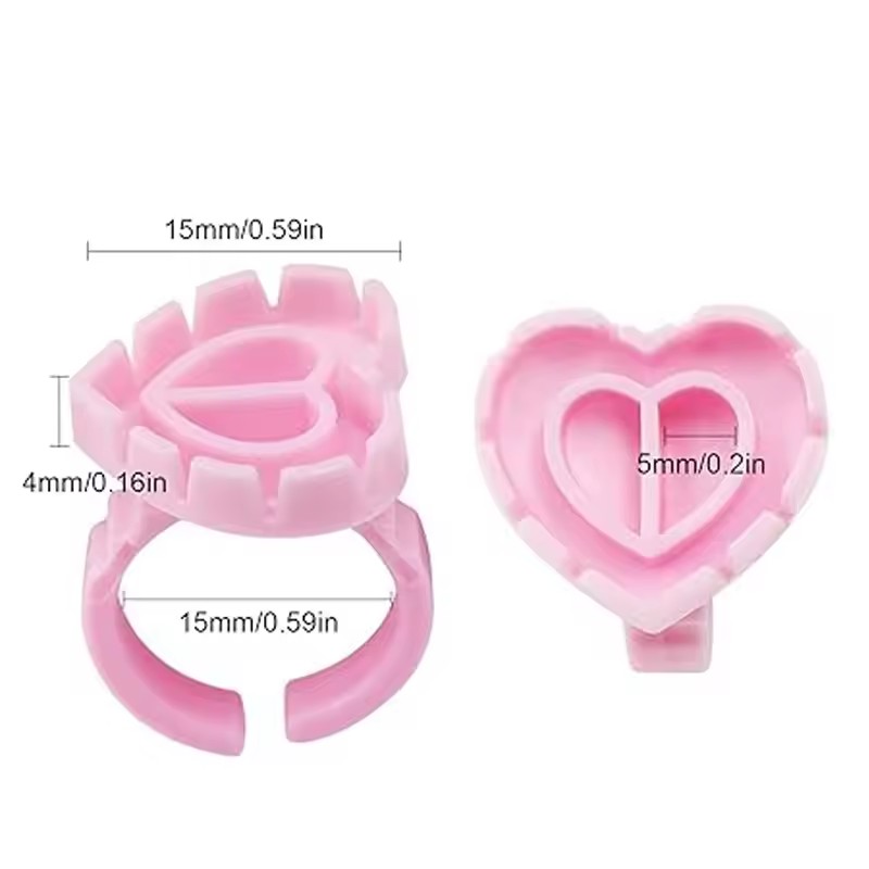 100 PCS Disposable Heart-shaped Plastic Glue Ring Cup Eyelash Extension Tattoo Pigment Holder Pallet Lash Makeup Supplies Tools