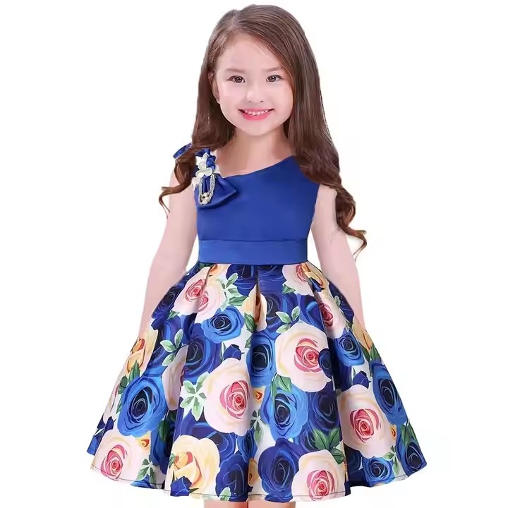 Summer Kids Flower Dresses for Girls Christmas Children Clothing Dress Princess Birthday Wedding Party Baby Girl Dress With Bow