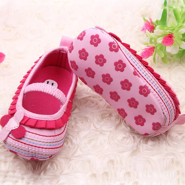 0-12M Sweet Newborn Baby Girls Flower Ruffled Shoes Toddler Soft Bottom Kids Crib First Walkers