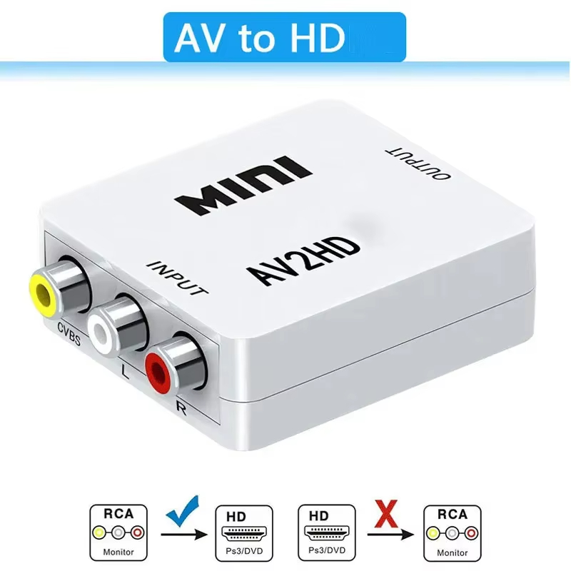 AV to HDMI-compatible Converter HD 1080P RCA AV to HDMI-composite CVBS Video Audio Adapter for PS2/3 DVD to TV with USB Cable