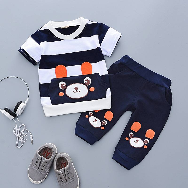 1-4 years old summer suit new cartoon bear short-sleeved t-shirt infant child summer clothes two-piece suit