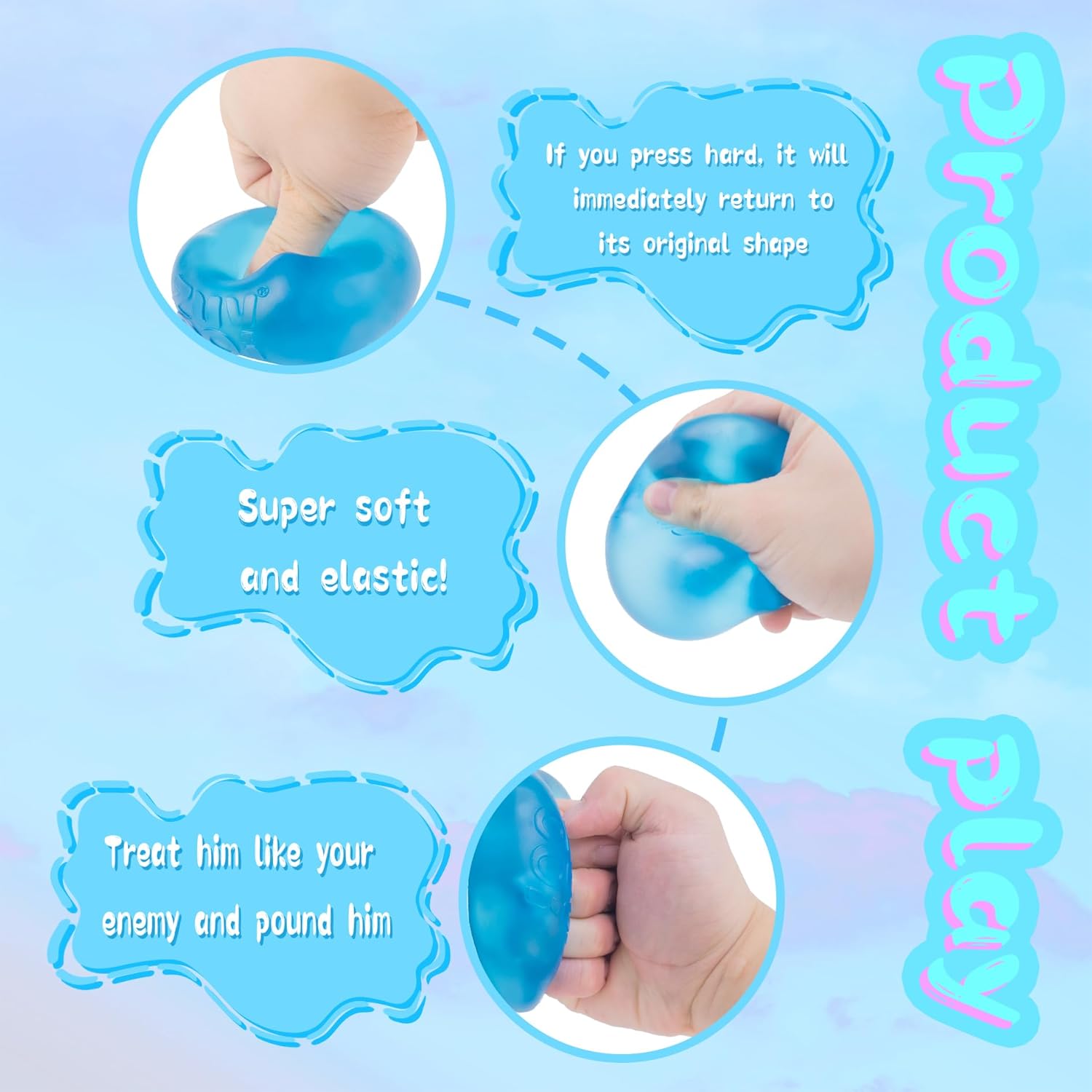 Stress Cube Squishy Stress Balls for Adults Kids Sensory Fidget Toy for Your Best Mellow and Chill - Fidget Ice Cubes-Square Shape with Filling in Blu