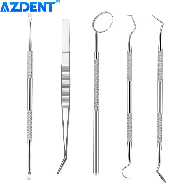 5 piece set Dental Mouth Mirror Stainless Steel Tweezers Elbow Probe Dentist Instrument Teeth Cleaning Dentistry Tools