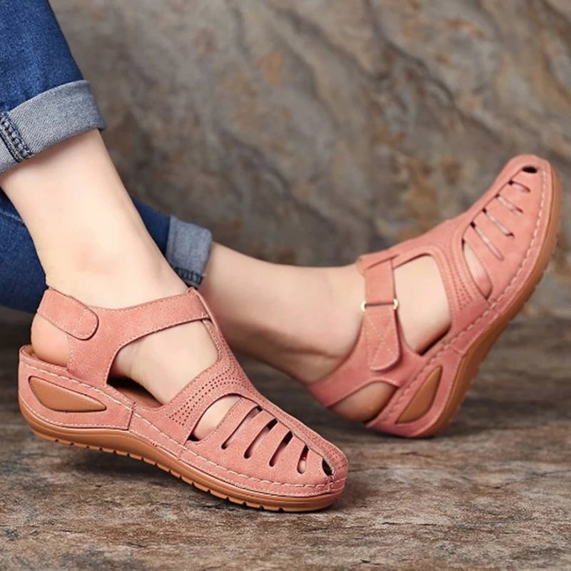Women's Wedge Heeled Sandals Breathable Closed Toe Ankle Strap Shoes Solid Color Hook & Loop Shoes