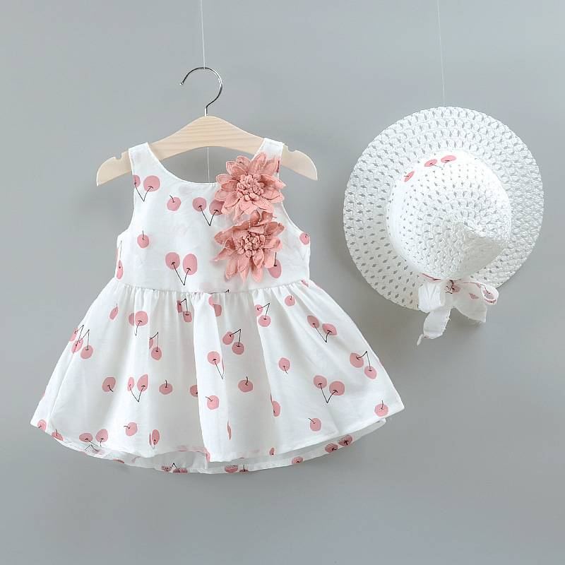 Baby Dress With Bow Hat 2pcs Clothes Set +hats Newborn Infant Toddler Dresses Party Wedding Dress Vestidos