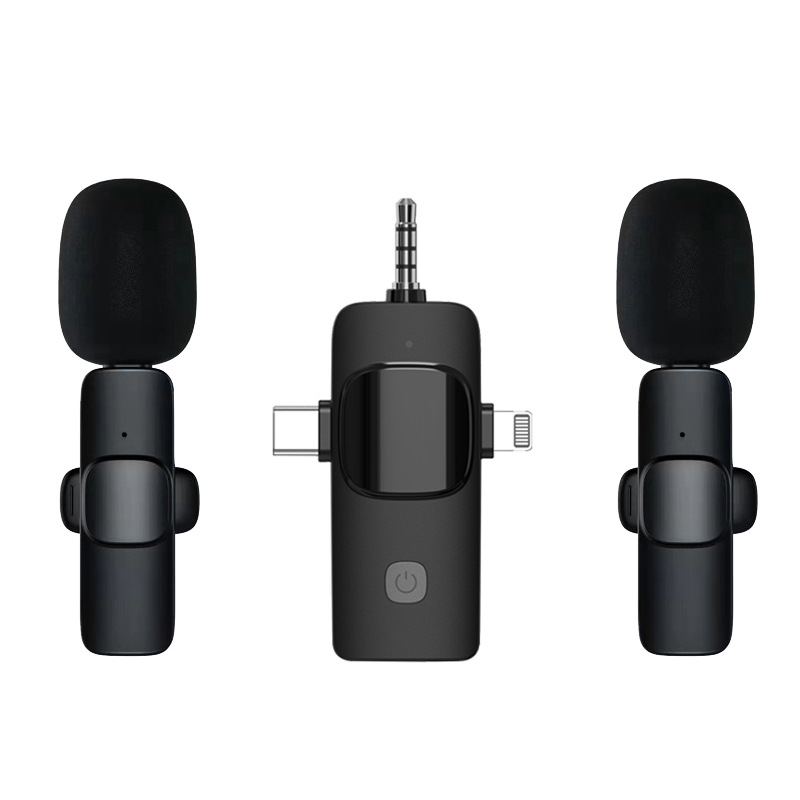 3 In 1 Wireless Lavalier Microphone for iPhone/Android/3.5mm Jack Live Broadcast Recording Noise Reduction Portable Mini Mic