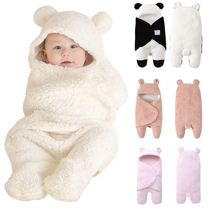Newborn Baby Girls Boys Winter Fleece Warm Sleeping Bag Cotton Pure Color Swaddle Solid Sleepwear