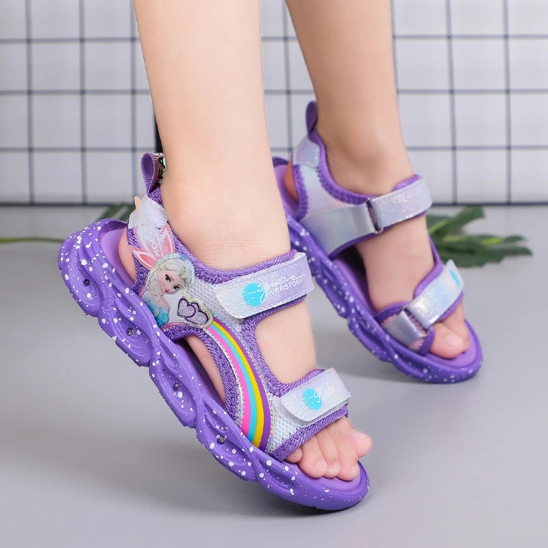 Disney Cartoon Frozen 2 Girls Casual Shoes LED Light Up Sneakers Elsa Princess Shoes Baby Toddler Shoes Girl Birthday Present