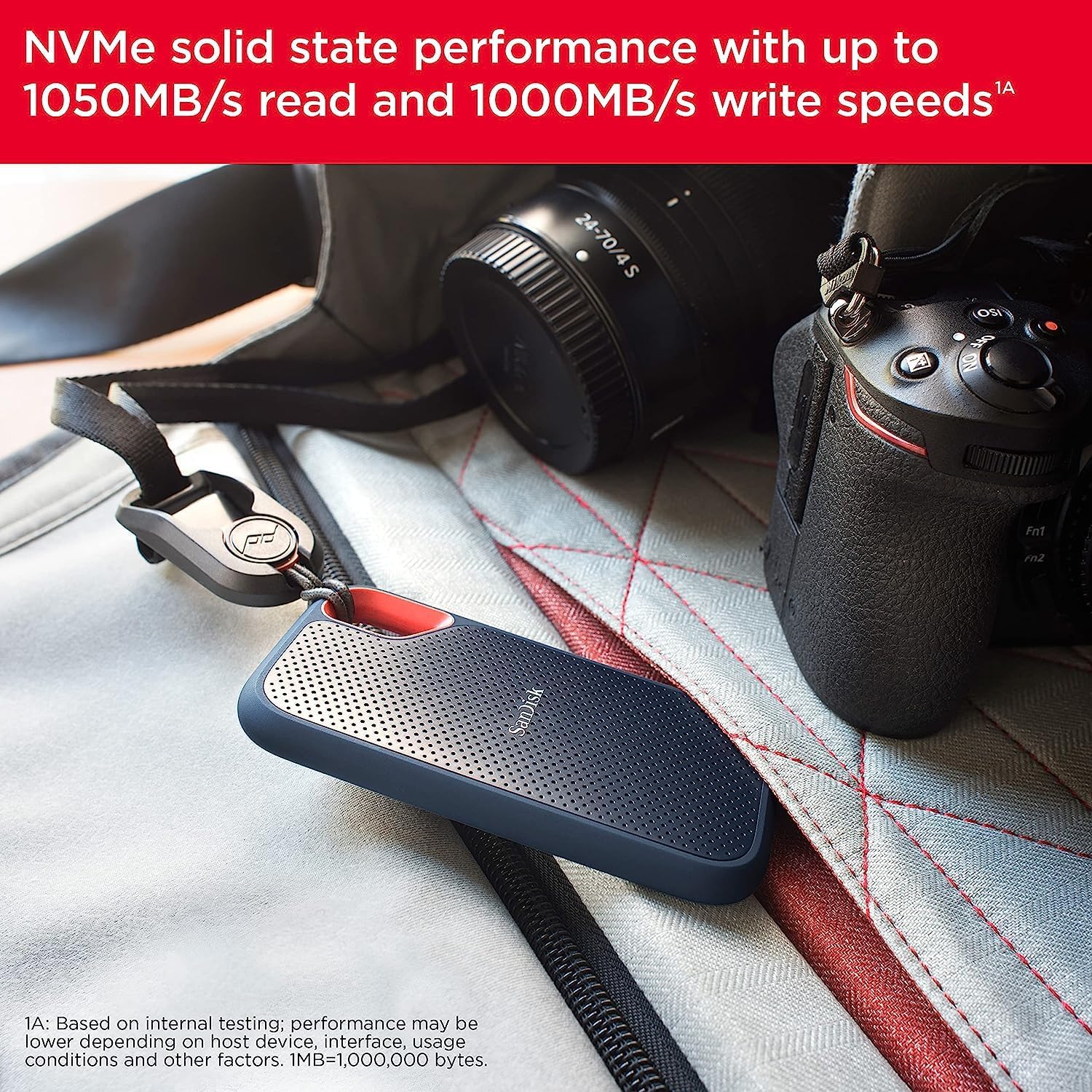 SANDISK 1TB Extreme Portable SSD (Old Model) - Up to 1050MB/s, USB-C, USB 3.2 Gen 2, IP65 Water and Dust Resistance, Updated Firmware - External Solid