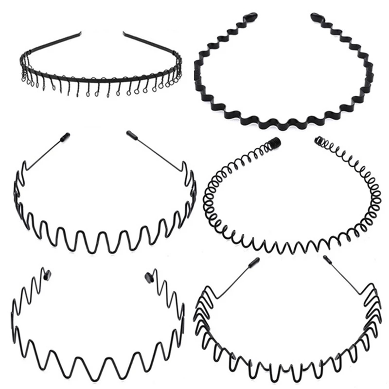 2022Fashion Black Metal Waved Style Sports Hairband Solid Color for Men Women Unisex Hair Band Casual Adult Headwear for Boy