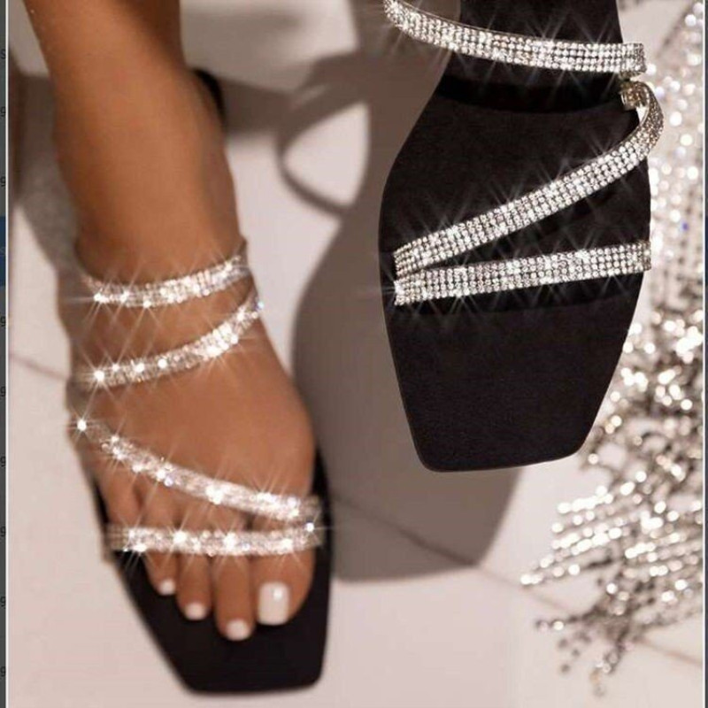 Summer 21 Explosion Wide European and American Rhinestone Rainbow Large Sandals for Women in Stock Slippers Sandals 9259