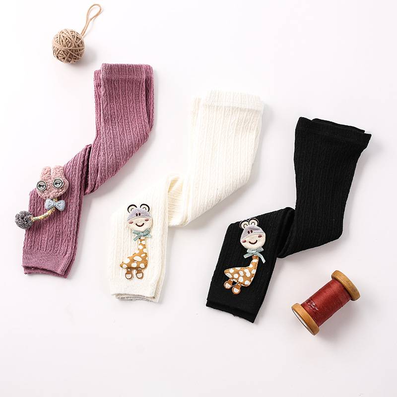 New children's knitted cotton cartoon girls leggings baby cropped pants