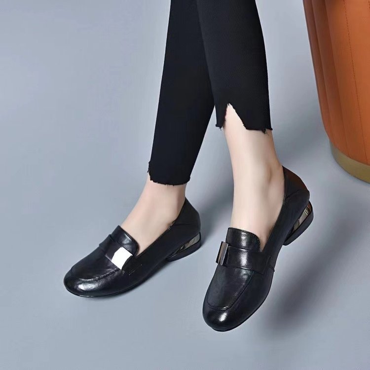 Women High Heels Summer New Fashion Soft British Style Round Toe Casual Women Sports Low Heel Oxford Soft Leather High Heels