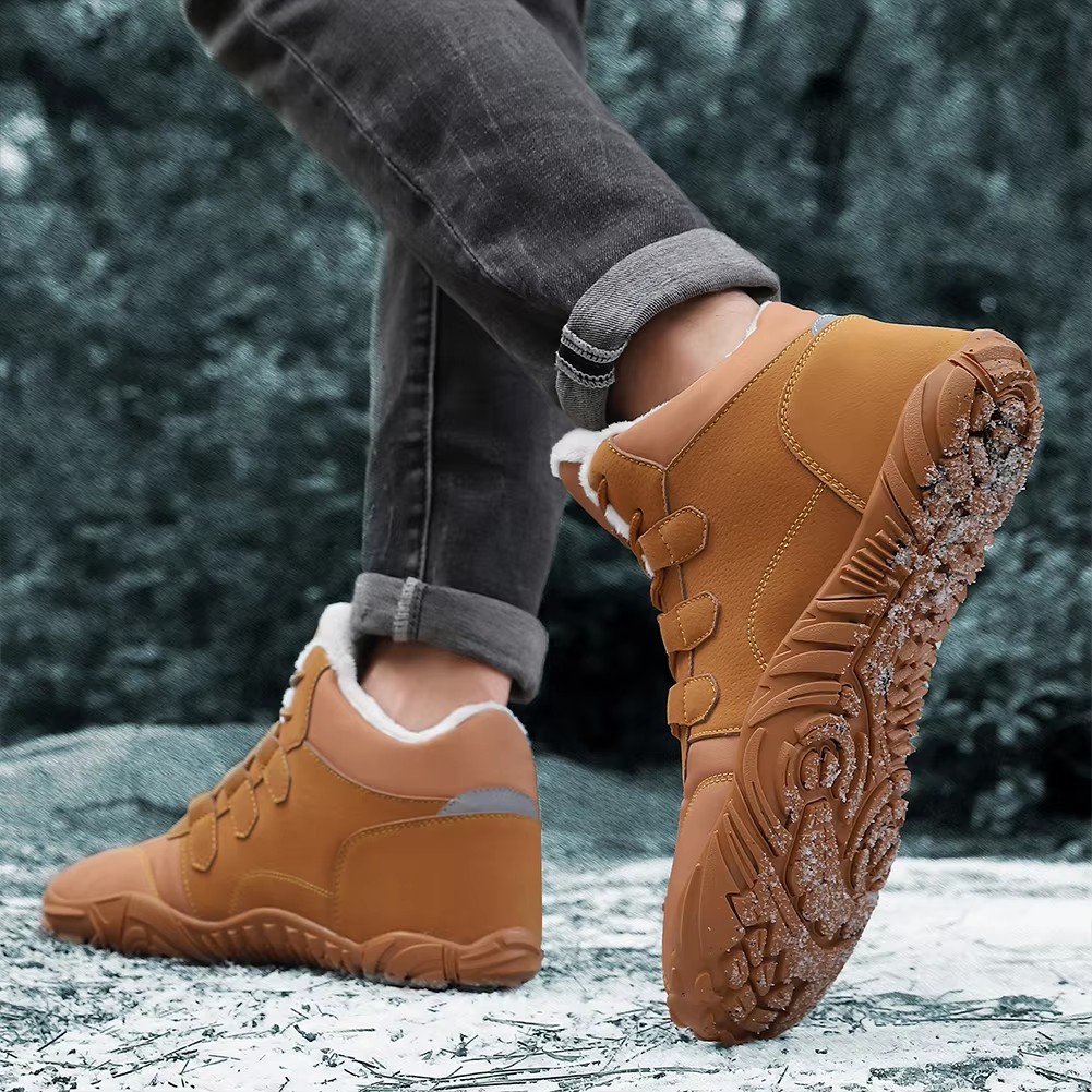 2024 Winter Barefoot Boots Men Waterproof Winter Sneakers Ankle Snow Shoes Plush Hiking Boots Warm Sporting Shoes Big Size 47