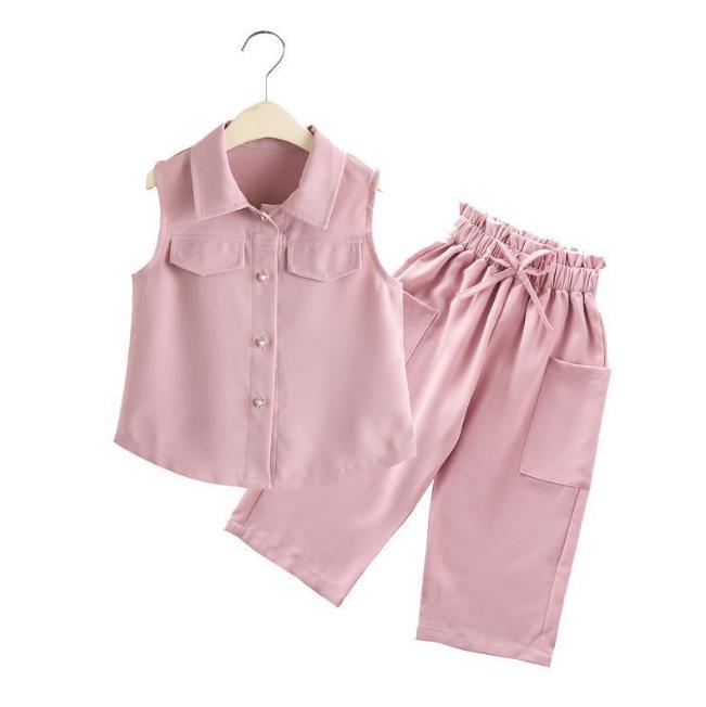 4-9 Years Children Girls Clothes Set Sleeveless T-Shirt +Cropped Short Pants Summer Fashion Outfit